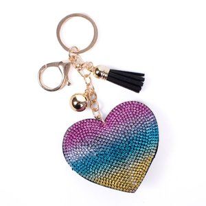 Bling Crystal Rhinestone Rainbow Heart Keychain-By Nollia